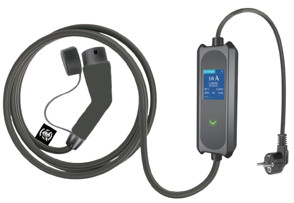 Elbilader 8-16A, Type 1 schuko m/disp 7,5 m